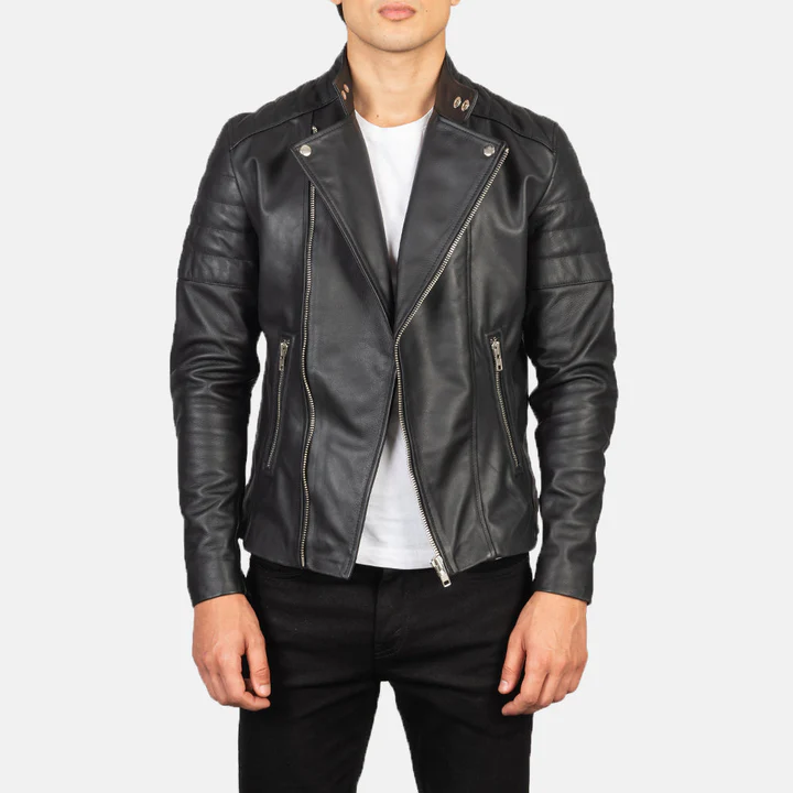 Men’s Faisor Black Leather Biker Jacket
