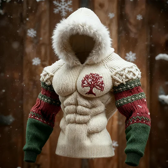 Men's Viking Tree of Life Christmas Cozy Knit Hooded Sweater - Image 3