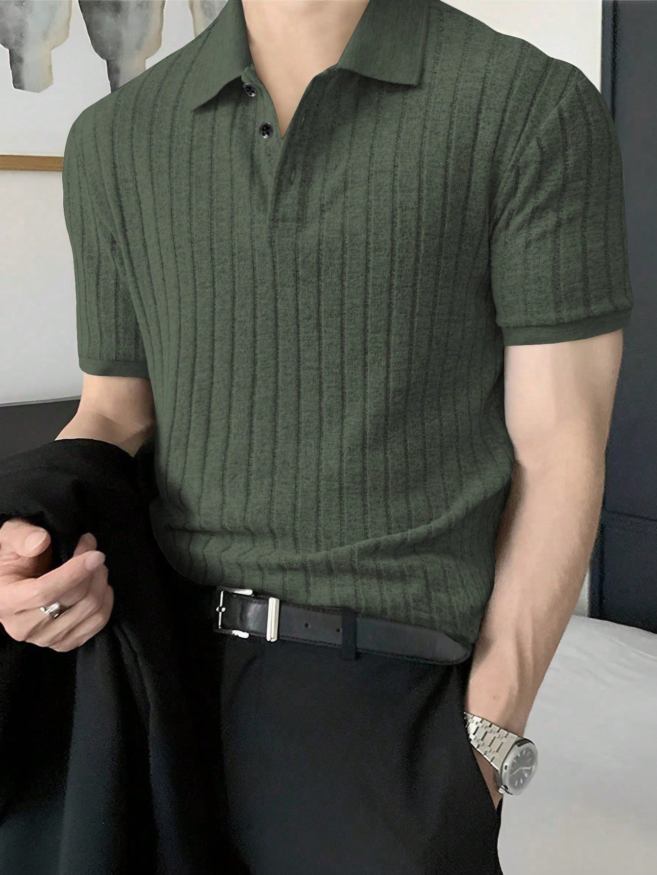 Men’s Ribbed Knit Polo Shirt – Classic Casual Style