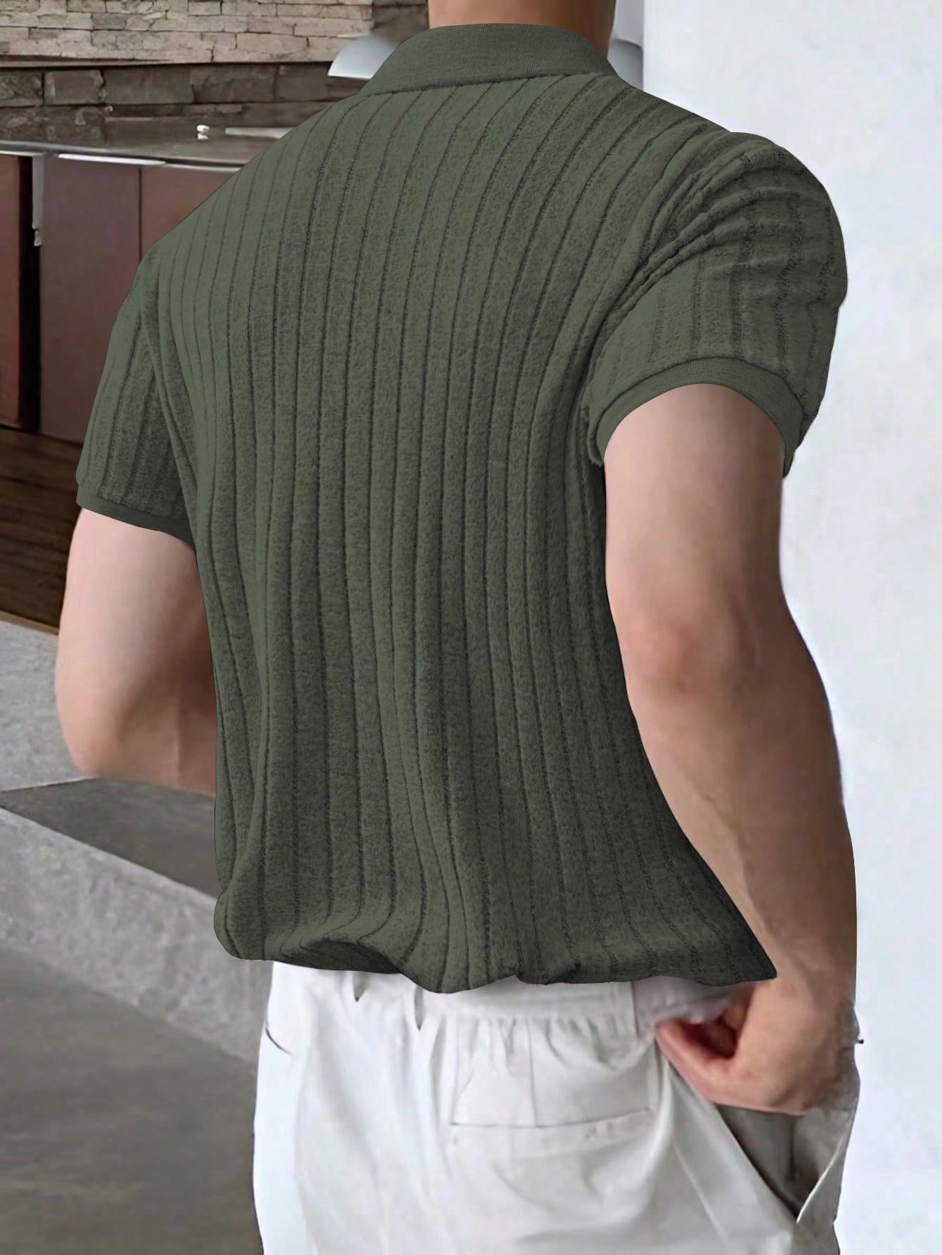 Men’s Ribbed Knit Polo Shirt – Classic Casual Style - Image 2