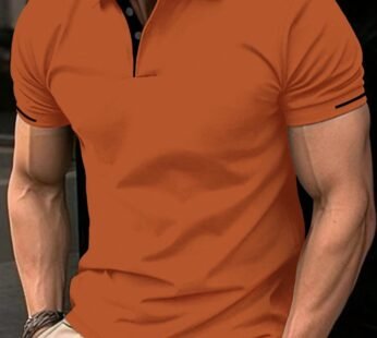 Men’s Solid Short-Sleeve Polo Shirt – Burnt Orange Casual Style