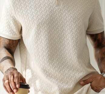 Men’s Geometric Diamond-Textured Polo Shirt – Vacation Casual INS-Inspired Style