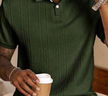 Men’s Textured Design Polo Shirt – Casual Short Sleeve Style