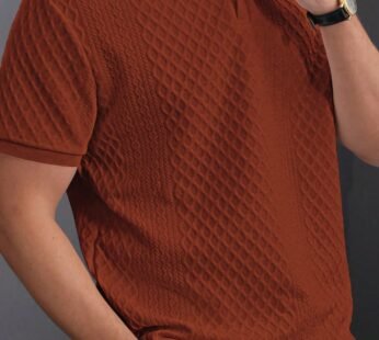 Men’s Khaki Geometric Short-Sleeve Polo Shirt – INS-Inspired Casual Daily Style