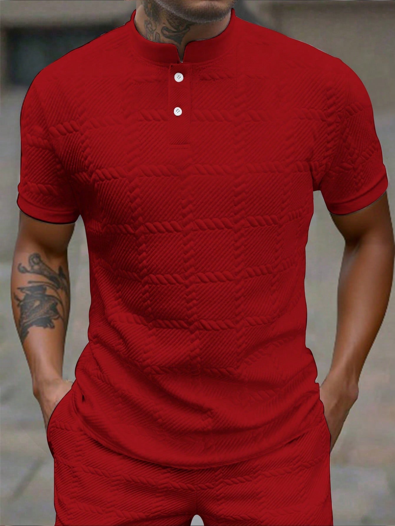 Men’s Solid Color Short Sleeve Polo – Casual Stand Collar Style