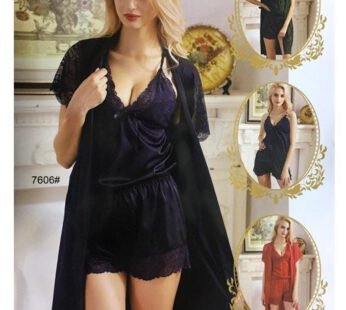3 Pcs Sexy Slik Short Nighty With Gown – 7606
