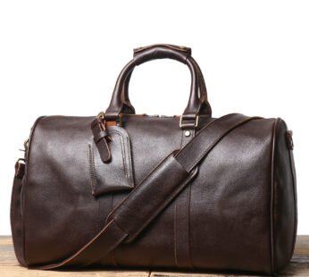 Men’s Leather Shoulder Crossbody Luggage Cowhide Gym Bag
