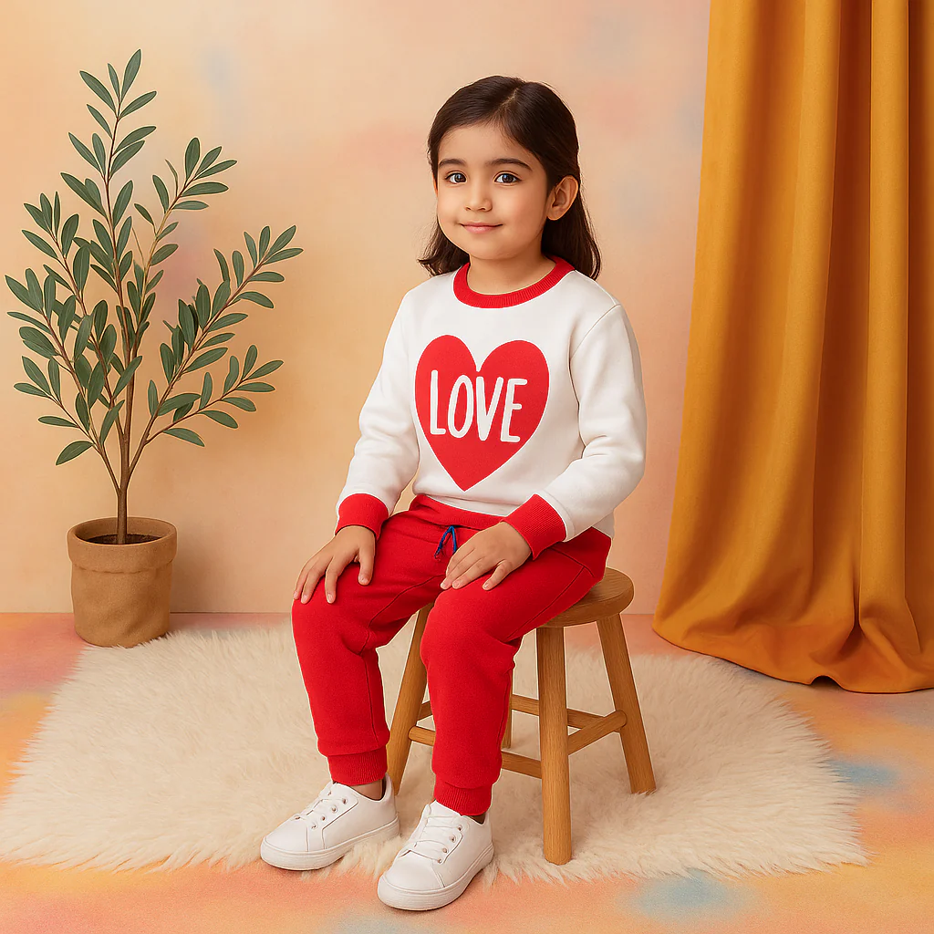 Mini Charm Winter Tracksuit – Love Edition (Red) - Image 2