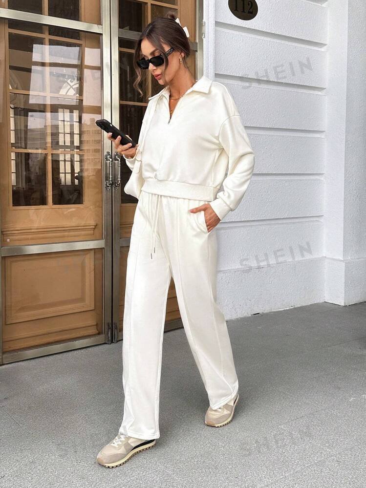 Off White Quarter-Zip Tracksuit Set - Image 3