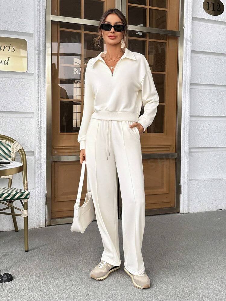 Off White Quarter-Zip Tracksuit Set - Image 2
