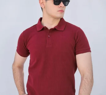 Rib-Knit Polo Maroon