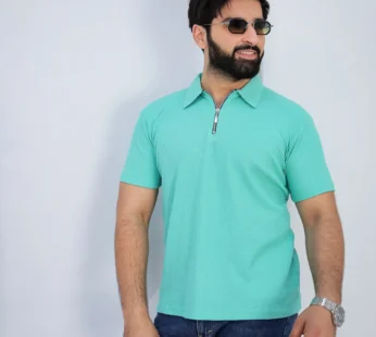 Waffle Knit Zip Polo – Mint Green