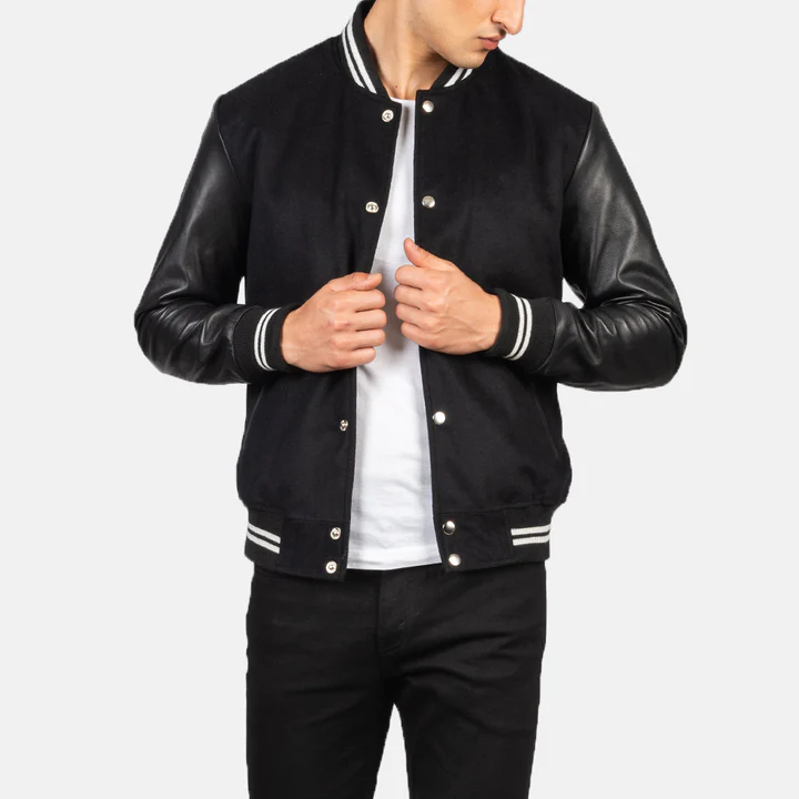 Men’s Vaxton Black Striped Hybrid Varsity Jacket