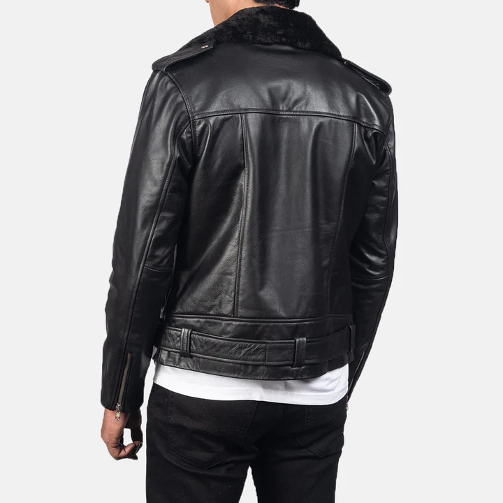 Men’s Furton Black Leather Biker Jacket - Image 3