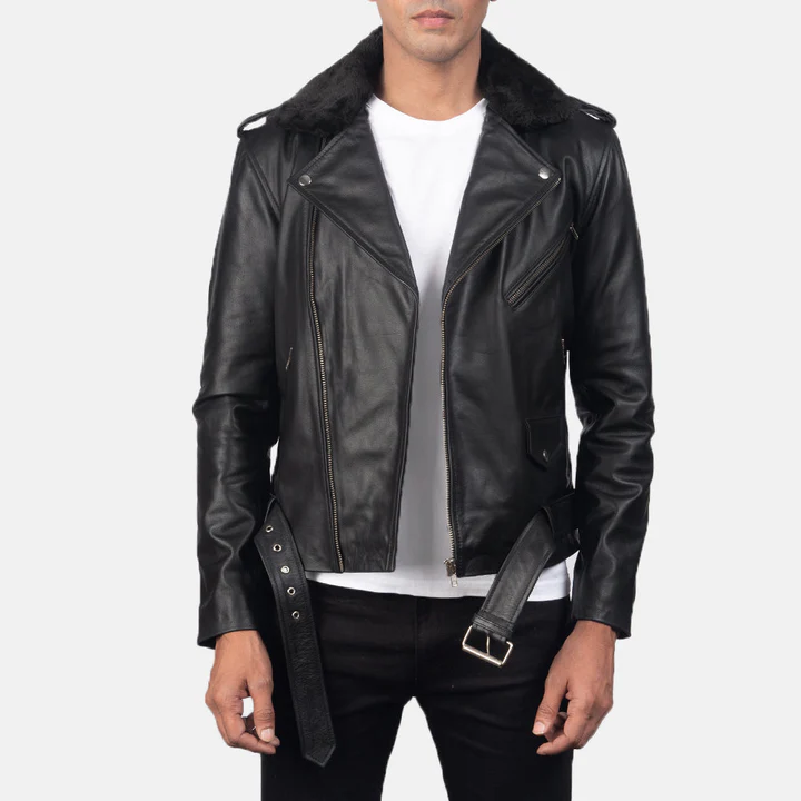 Men’s Furton Black Leather Biker Jacket