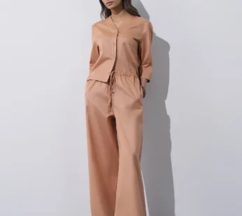 Women’s Linen Blend Coord Set – Peach Trousers & Matching Top