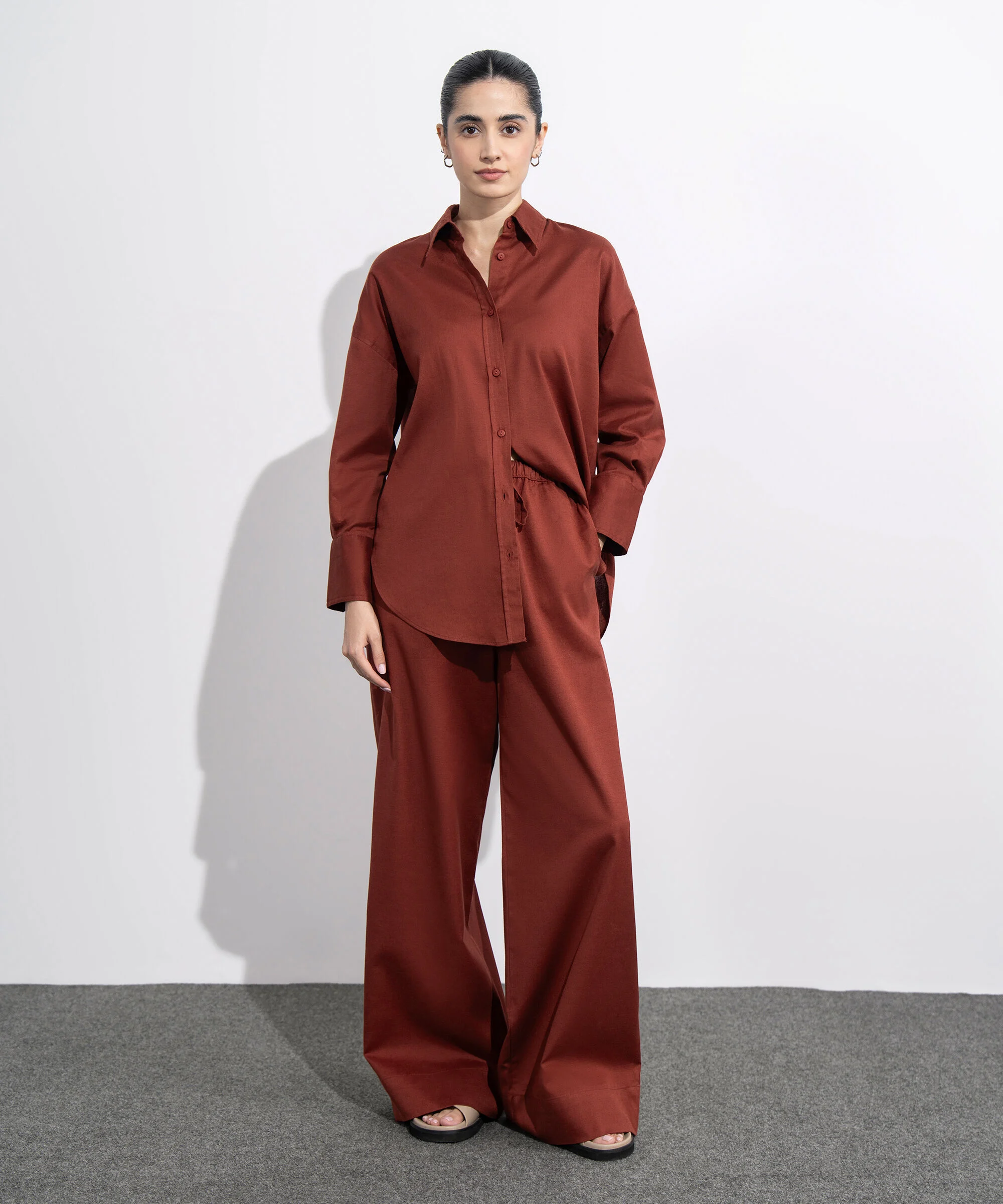Women’s Linen Blend Coord Set – Maroon