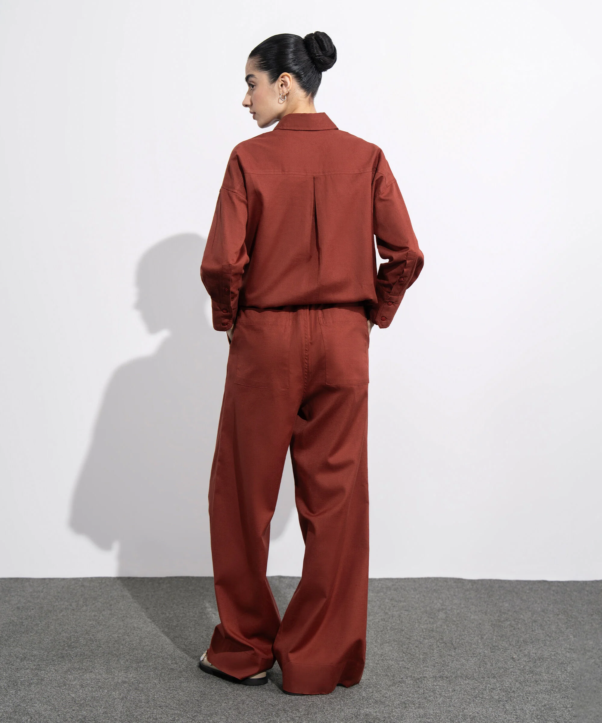 Women’s Linen Blend Coord Set – Maroon - Image 2