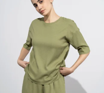 Women’s Seersucker Coord Set – Short Sleeve Top & Matching Bottoms (Olive Green)