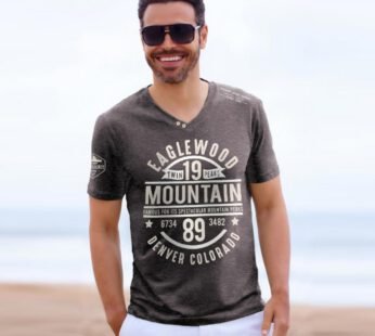 EAGLE WOOD V NECK COTTON TEE SHIRT FOR MEN