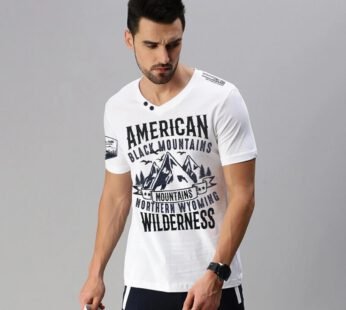 BLACK MOUNTAINS V NECK COTTON TEE SHIRT FOR ME