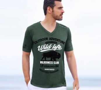 OUTDOOR EDVENTURE V NECK COTTON TEE SHIRT FOR