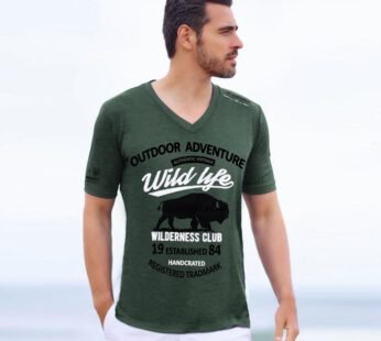 OUTDOOR EDVENTURE V NECK COTTON TEE SHIRT FOR