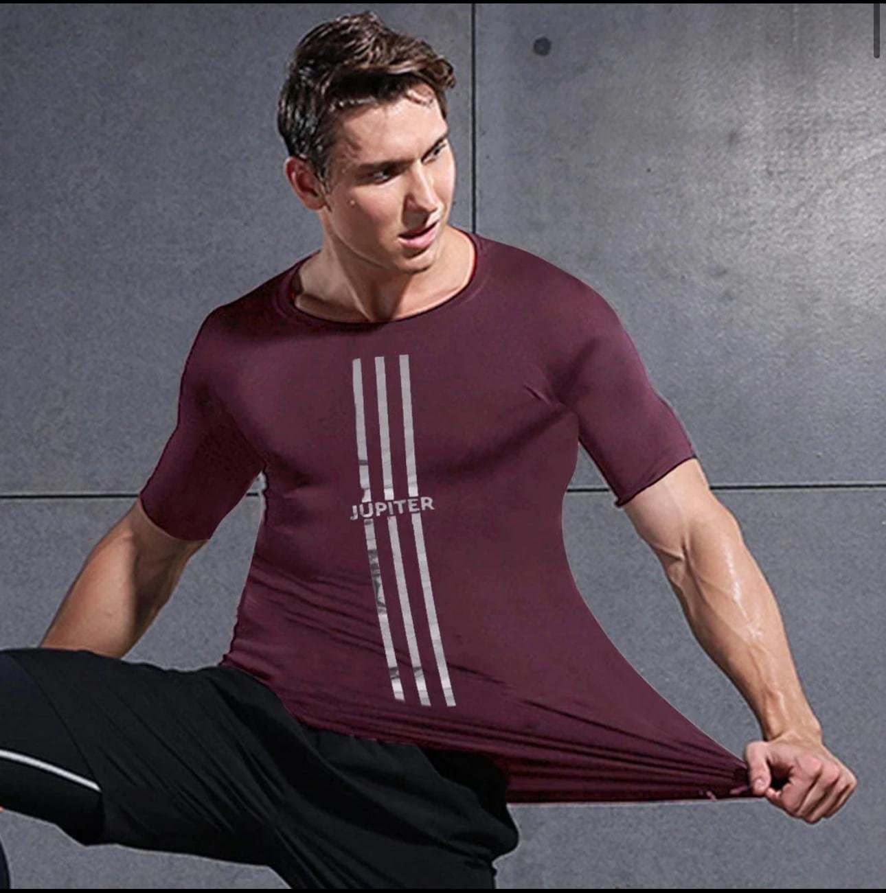 HIGH GLOSS 3 STRIPE 4 WAY STRETCH COMPRESSION DRY FIT TEE - Image 4