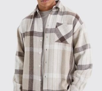 Boxy Split Hem Brushed Check Overshirt