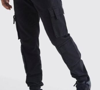 Elasticated Waist Multi Cargo Pocket Slim Fit jeans Trouser