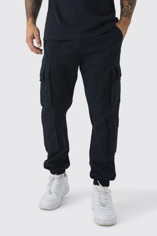 Elasticated Waist Multi Cargo Pocket Slim Fit Joggers