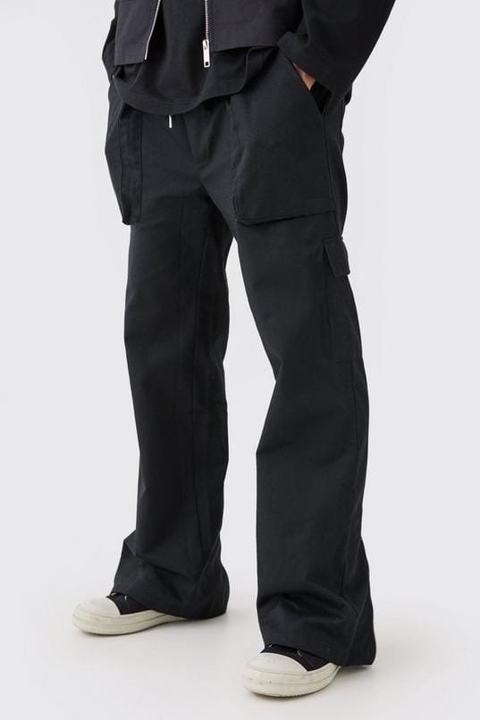 Elasticated Waist Zip Hem Flared Cargo Trousers