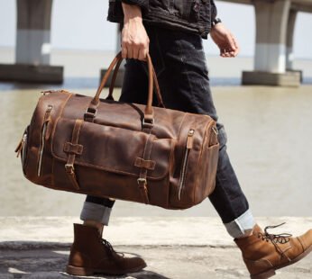 Men’s Retro Genuine Leather Super Large Capacity First Layer Cowhide Leather Hand Luggage Bag