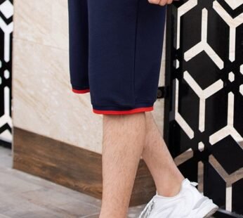 NAVY RED CONTRAST POCKET DETAIL MEN SHORTS