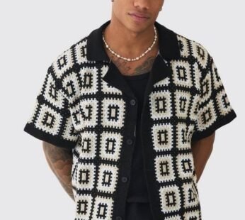 Oversized Boxy Crochet Knit Revere Shirt