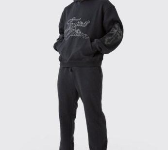 Oversized Boxy Cross Embroidered Gusset Hooded Tracksuit