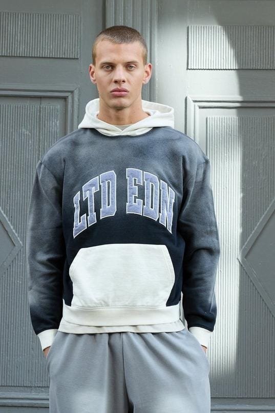 Oversized Boxy Heavy Colour Block Applique Varsity Hoodie