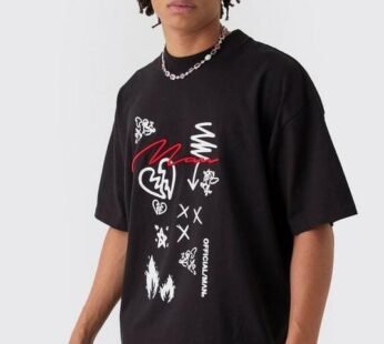 Oversized Extended Neck Heavyweight Man Embroidered T-shirt