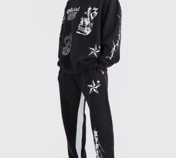 Oversized Graffiti Gusset Hooded Tracksuit