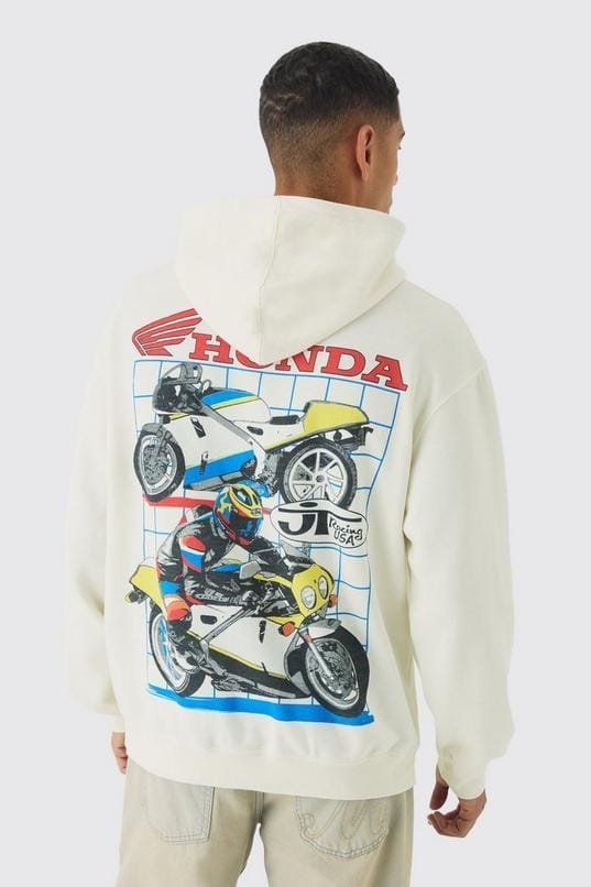 Oversized Honda JT Racing License Print Hoodie