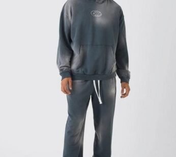 Oversized M Wash and Applique Hooded Tracksuit