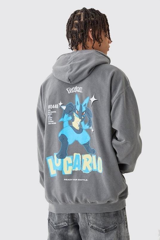 Oversized Overdye Pokemon Lucario License Hoodie