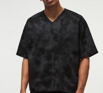 Oversized Super Heavy Boxy Suede Textured V Neck T-Shirt