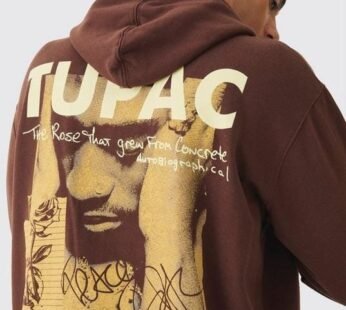 Oversized Tupac Wash License Print Hoodie