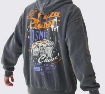 Oversized Wash Pixar Toy Story Pizza Planet License Hoodie