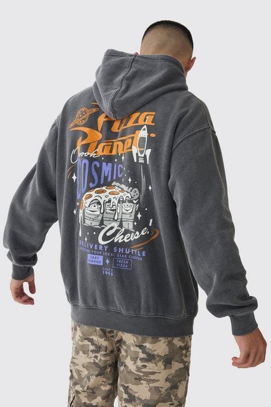 Oversized Wash Pixar Toy Story Pizza Planet License Hoodie