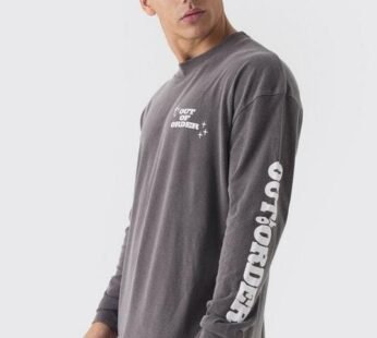 Oversized Washed Out Of Order Long Sleeve T-Shirt