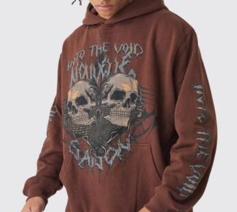 Oversized Washed Skull Graphic Hoodie