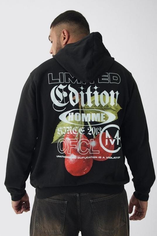 Plus Cherry Graphic Back Print Oversized Hoodie