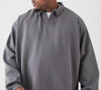 Plus Oversized Revere Rugby Sweatshirt Polo